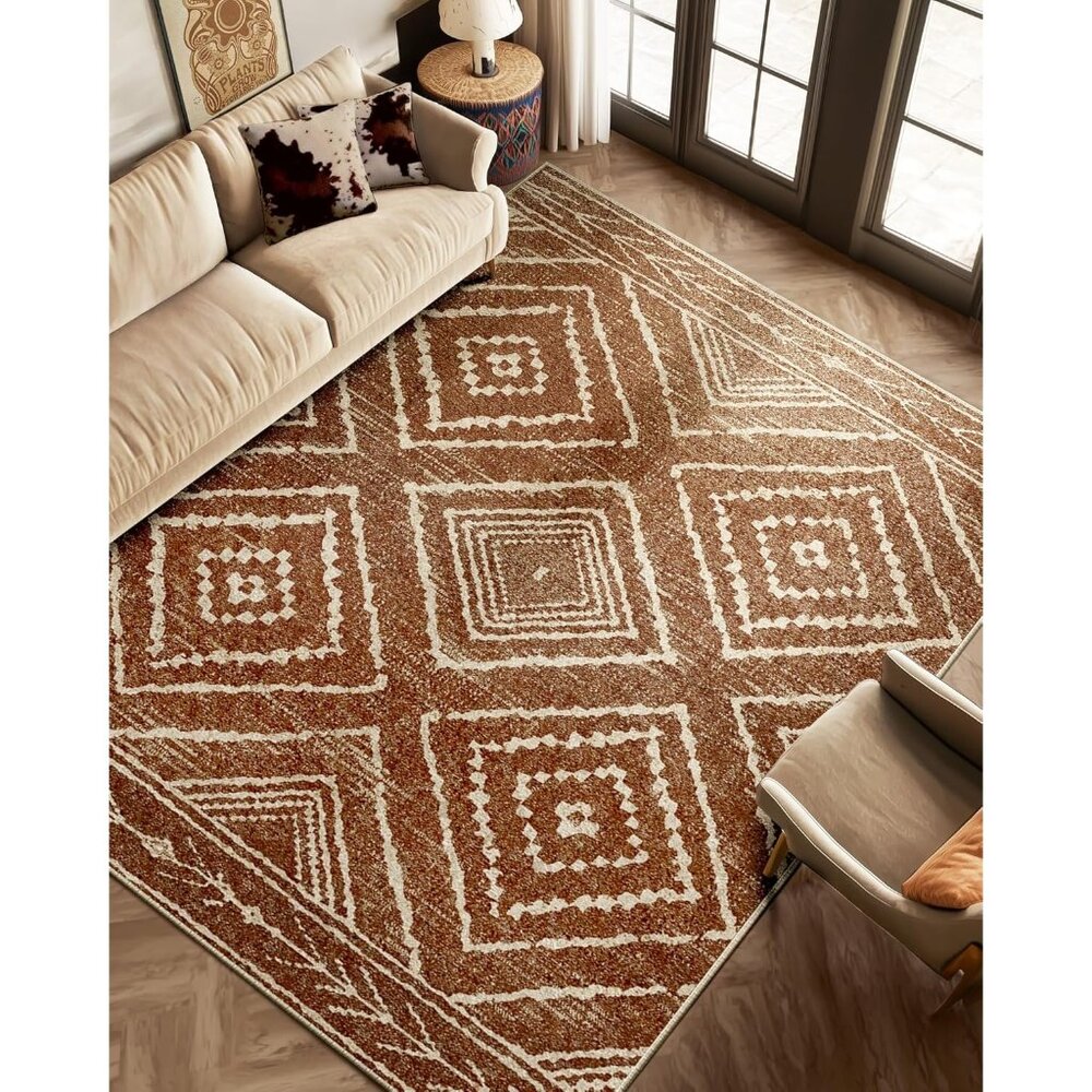 New 8x10 Western Area Rug, Washable Non-Slip Low Pile Carpet for Home & Room